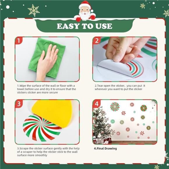 77 PCS Christmas Candy Wall Decals Floor Stickers Peppermint Xmas Party Decor - Picture 5 of 7